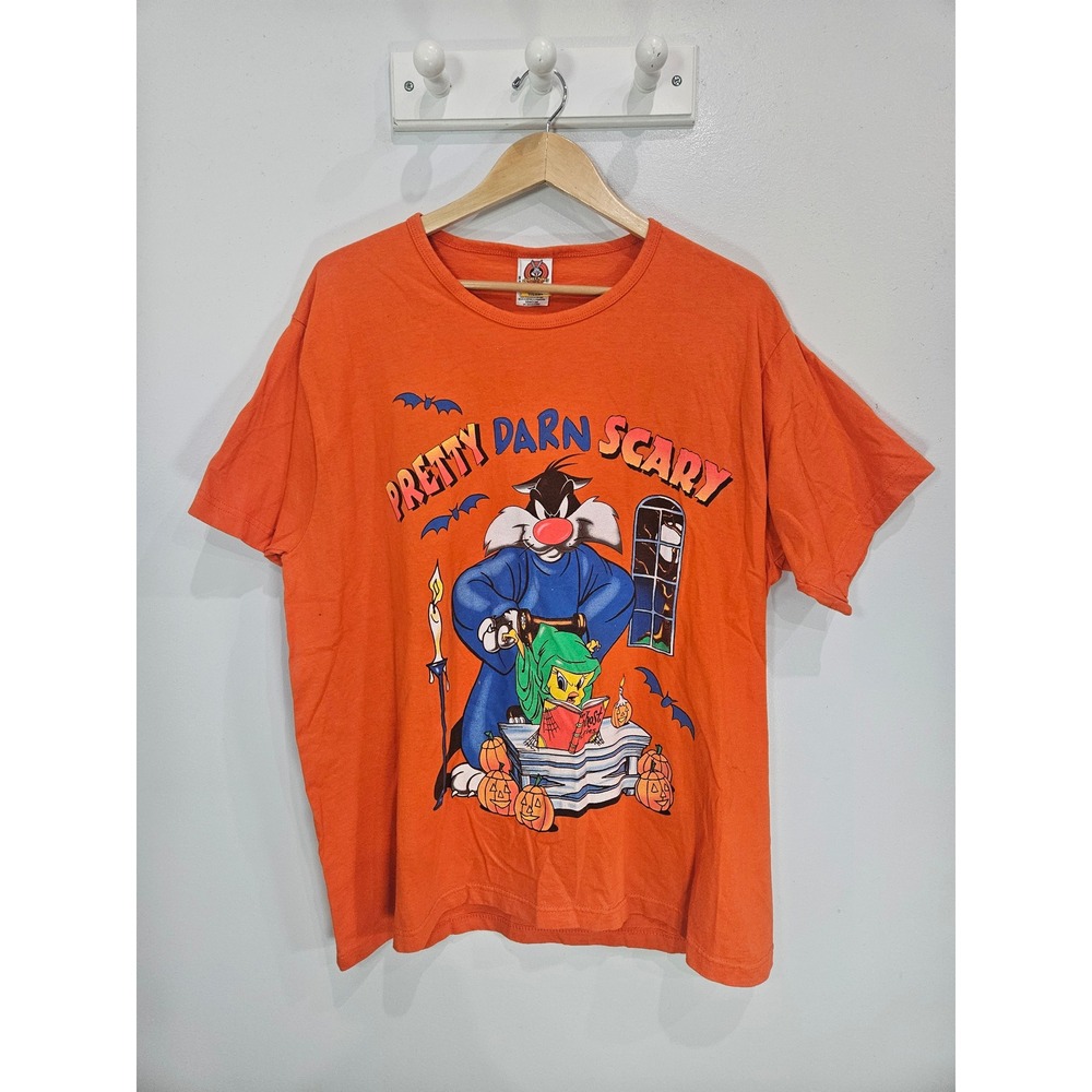Vintage 1999 Looney Tunes Halloween Sylvester Tweety Orange Graphic Tee 18W/20W